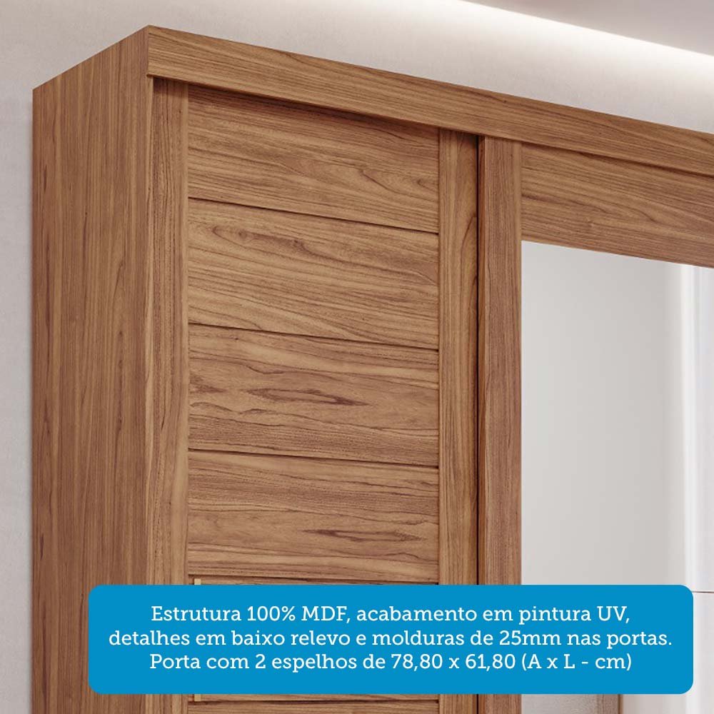 Guarda-roupa Solteiro 3 Portas de Correr 3 Gavetas com Espelhos 100% Mdf Dubai Espresso Móveis - 11