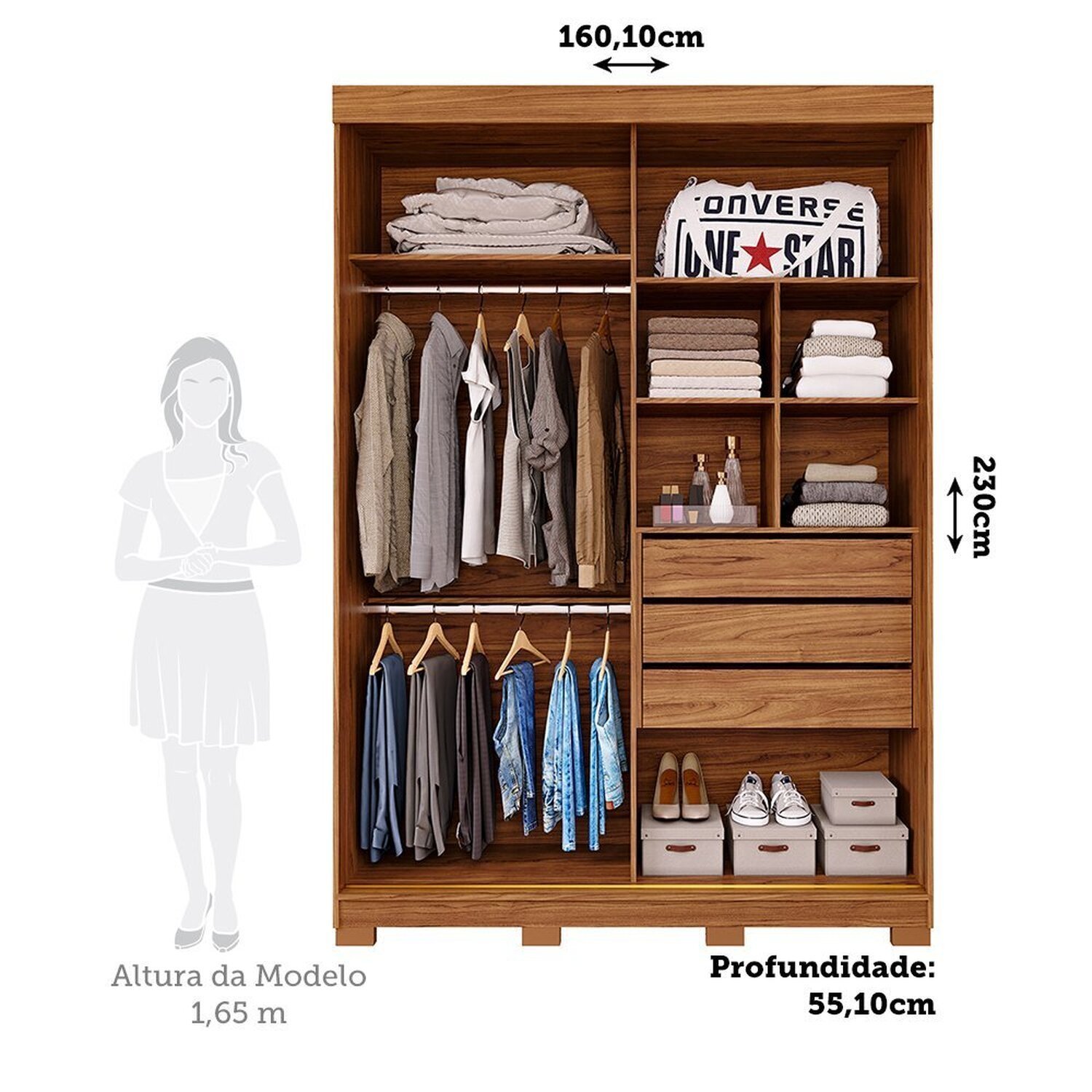 Guarda-roupa Solteiro 3 Portas de Correr 3 Gavetas com Espelhos 100% Mdf Dubai Espresso Móveis - 4