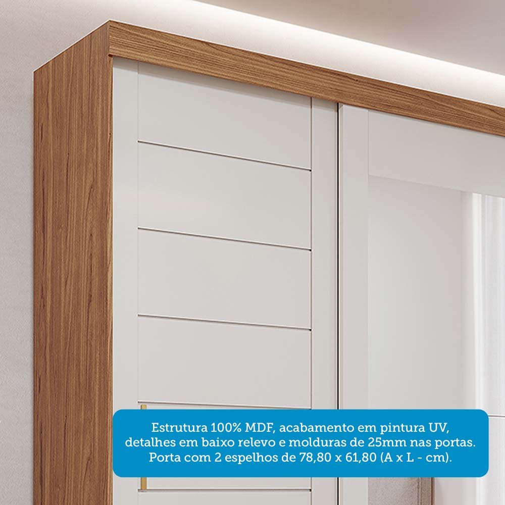 Guarda-roupa Solteiro 3 Portas de Correr 3 Gavetas com Espelhos 100% Mdf Dubai Espresso Móveis - 11