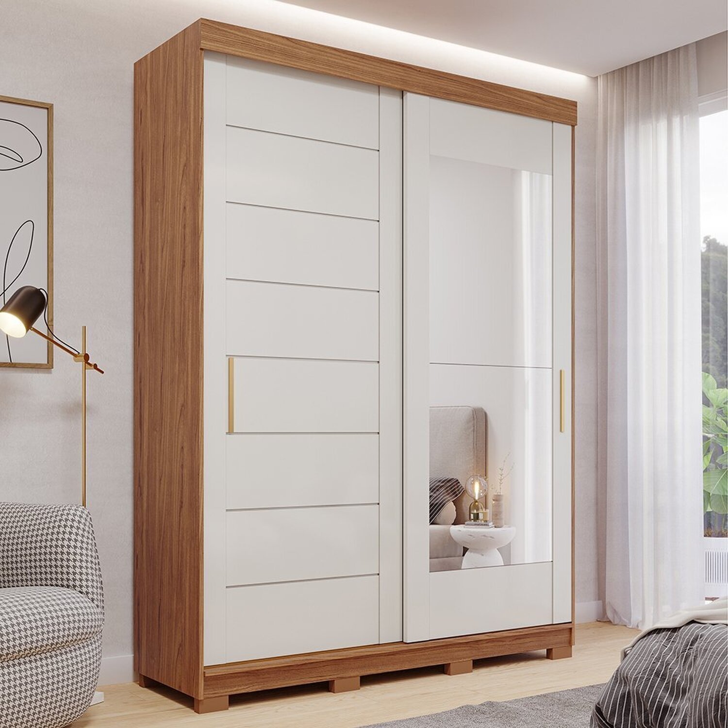 Guarda-roupa Solteiro 3 Portas de Correr 3 Gavetas com Espelhos 100% Mdf Dubai Espresso Móveis - 1