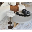 Ver imagem 5 de Kit 2 Mesas Laterais Norina - Baixa / Alta, Tampo Redondo Imerso e Base Aço Corten. Cinza 100% MDF
