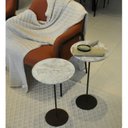 Ver imagem 1 de Kit 2 Mesas Laterais Norina - Baixa / Alta, Tampo Redondo Imerso e Base Aço Corten. Cinza 100% MDF
