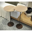 Ver imagem 5 de Kit 2 Mesas Laterais Karla - Baixa / Alta, Tampo Redondo Imerso e Base Aço Corten. Bege 100% MDF