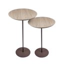 Ver imagem 3 de Kit 2 Mesas Laterais Karla - Baixa / Alta, Tampo Redondo Imerso e Base Aço Corten. Bege 100% MDF