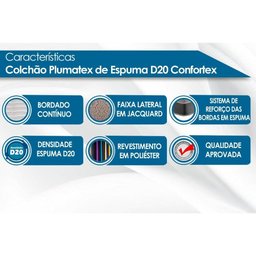 Colchão Solteiro Plumatex Espuma D20 Confortex (88x188x12) -  - 3
