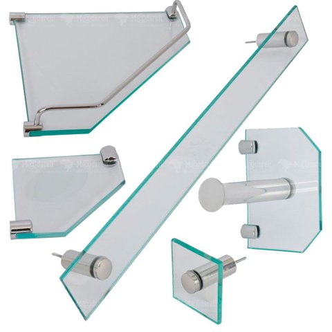 Acessórios para Banheiro em Vidro 8mm 5 Peças de Canto - Vildrex Kit Acessórios Incolor