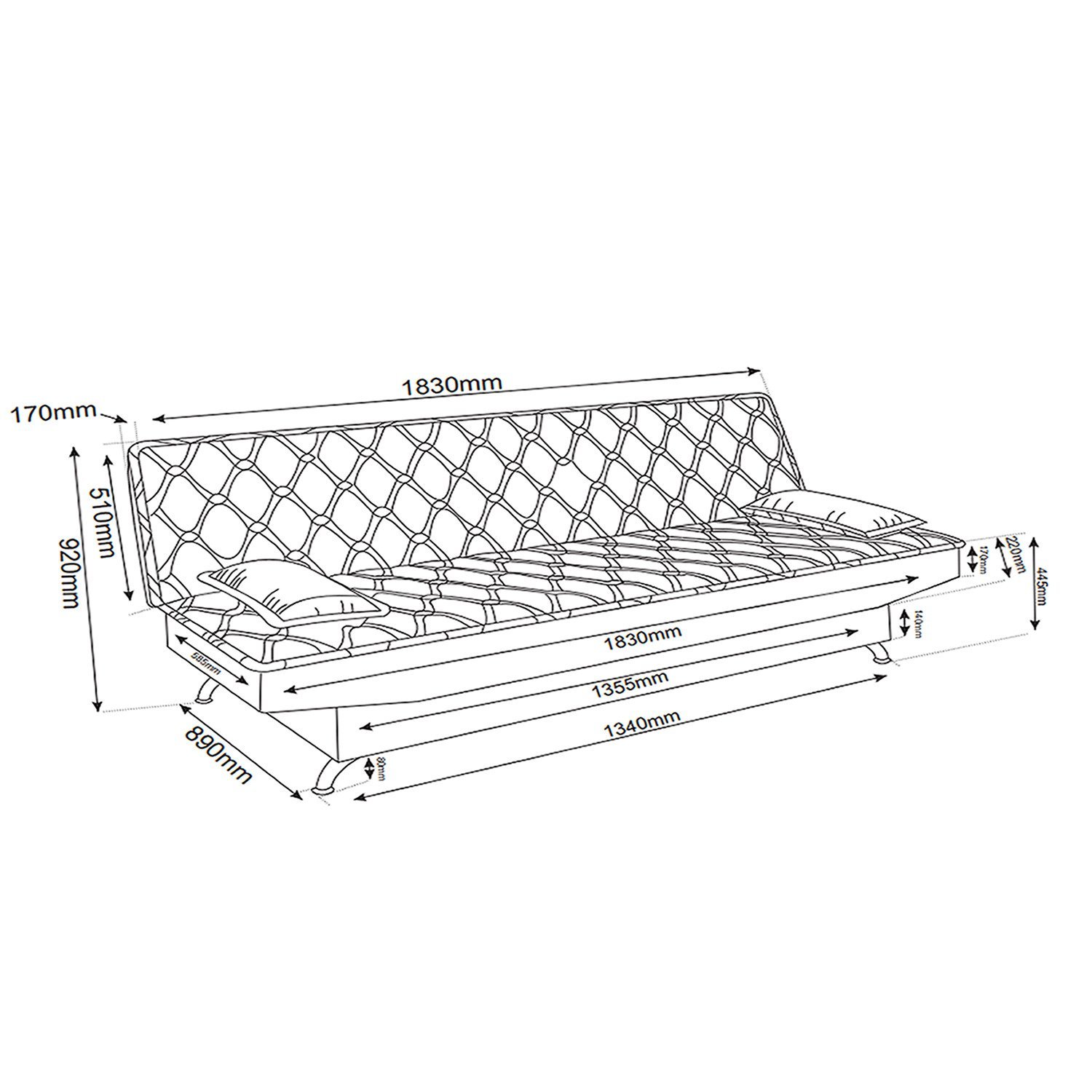 Sofa Cama Zenite 3 Lugares Reclinável com 2 Almofadas Soltas - 2