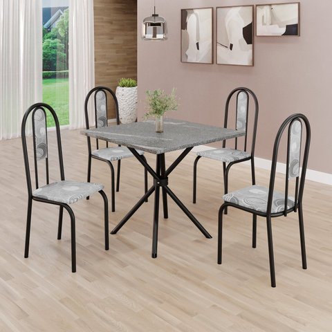 Conjunto Sala de Jantar Mesa Quadrada 70x70cm Tampo Granito Topázio 4 Cadeiras Linda Yescasa Preto/Paraopeba/Fosco