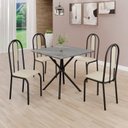 Ver imagem 1 de Conjunto Sala de Jantar Mesa Quadrada 70x70cm Tampo Granito Topázio 4 Cadeiras Linda Yescasa