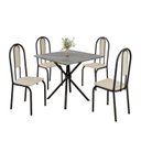 Ver imagem 2 de Conjunto Sala de Jantar Mesa Quadrada 70x70cm Tampo Granito Topázio 4 Cadeiras Linda Yescasa Preto/Creme/Fosco