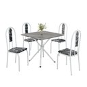 Ver imagem 2 de Conjunto Sala de Jantar Mesa Quadrada 70x70cm Tampo Granito Topázio 4 Cadeiras Linda Yescasa Branco/Preto Floral