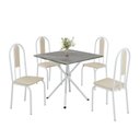 Ver imagem 2 de Conjunto Sala de Jantar Mesa Quadrada 70x70cm Tampo Granito Topázio 4 Cadeiras Linda Yescasa Branco/Creme