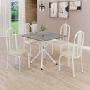 Ver imagem 1 de Conjunto Sala de Jantar Mesa Quadrada 70x70cm Tampo Granito Topázio 4 Cadeiras Linda Yescasa Branco/Creme