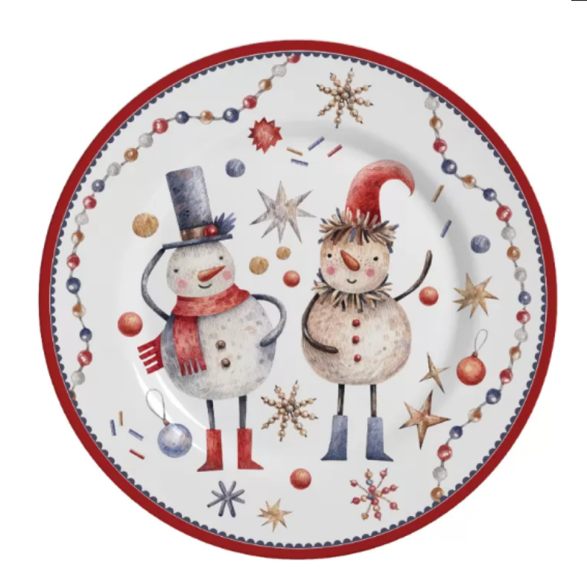 Prato de Sobremesa de Cerâmica Natalino Bonecos de Neve Celebrações de Natal Greetings Mesa Posta na