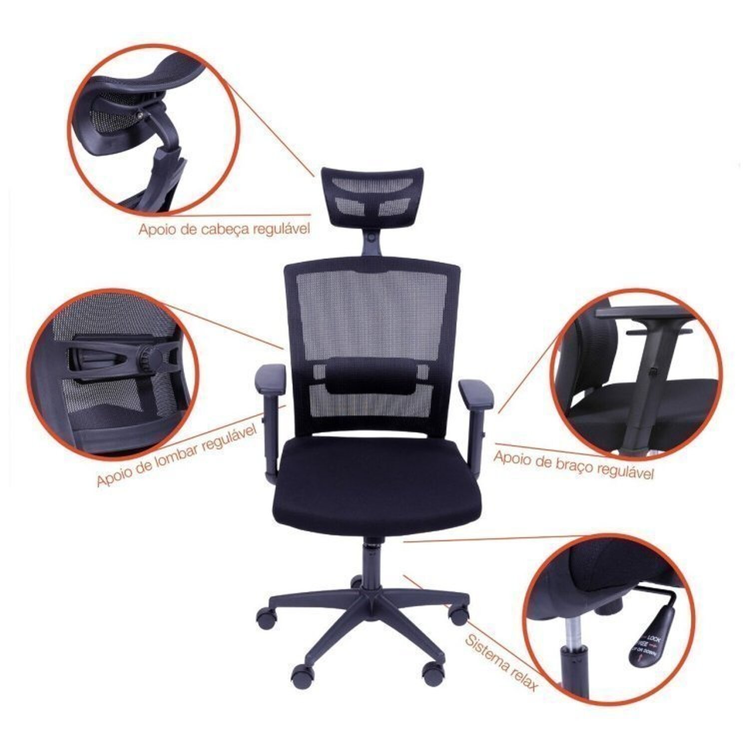 Kit 5 Cadeiras Para Escritorio Presidente Nr17 Office 3317  - 10