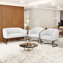Ver imagem 2 de Sofá Namoradeira e 2 Poltronas Base Industrial Preto Stella Bouclê Off White D03 - D'Rossi