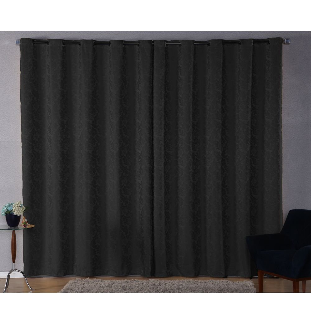 Cortina Sala Jacquard 2.80m X 1.70m Semi Blackout Requinte Varão Simples:Preto - 1