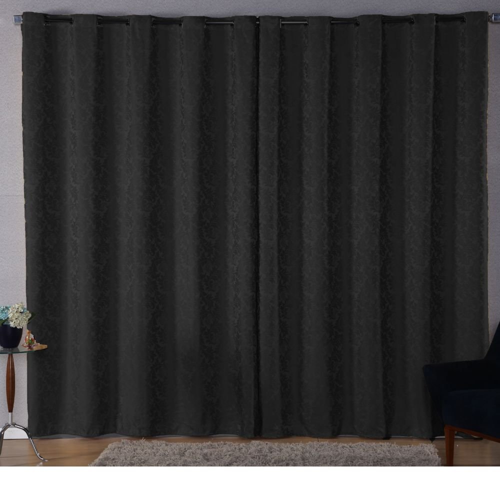 Cortina Sala Jacquard 2.80m X 1.70m Semi Blackout Requinte Varão Simples:Preto - 2