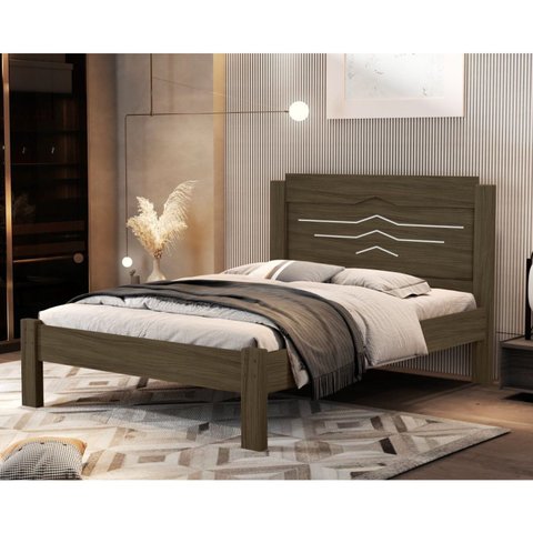 Cama de Casal 100% MDF 103,5x144x195cm Sofia Marrom/Castanho/Off White