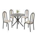 Ver imagem 2 de Conjunto Sala de Jantar Mesa Redonda 70cm Tampo Granito Topázio 4 Cadeiras Linda Yescasa Preto/Creme/Fosco