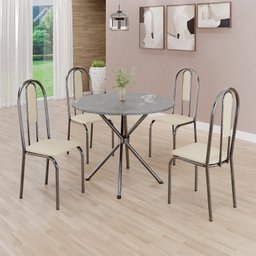 Conjunto Sala de Jantar Mesa Redonda 70cm Tampo Granito Topázio 4 Cadeiras Linda Yescasa - 1