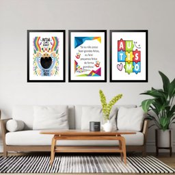 Kit 3 Quadros Grandes Autismo 60x48cm:moldura Branca - 1