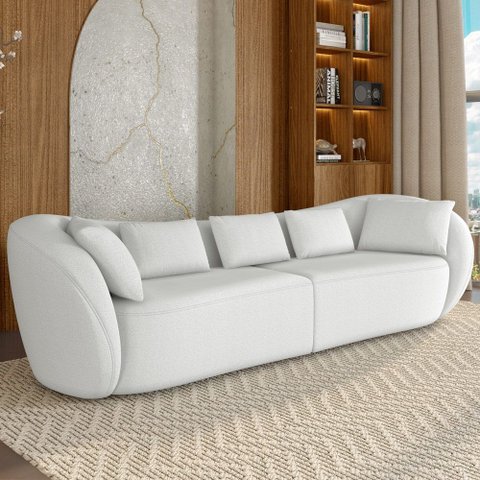 Sofá 3 Lugares para Sala Living Orgânico 212cm Eça P08 Bouclê Branco - Lyam Decor
