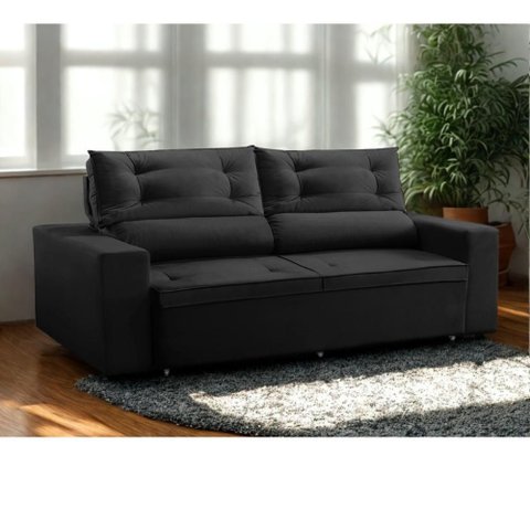 Sofá Retrátil e Reclinável 3 Lugares com Molas 1,80m Lisboa Suede Preto Mirra Decor
