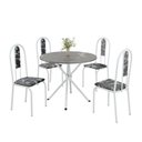 Ver imagem 2 de Conjunto Sala de Jantar Mesa Redonda 70cm Tampo Granito Topázio 4 Cadeiras Linda Yescasa Branco/Preto Floral