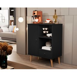 Aparador Buffet Sala com Porta 1 Gaveta Pés Palito Retrô Tip Top - Preto - 3