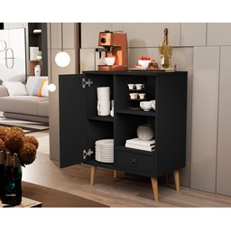 Aparador Buffet Sala com Porta 1 Gaveta Pés Palito Retrô Tip Top - Preto - 4