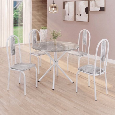 Conjunto Sala de Jantar Mesa Redonda 70cm Granito Topázio 4 Cadeiras Linda Yescasa Branco/Paraopeba