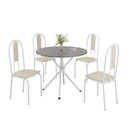 Ver imagem 2 de Conjunto Sala de Jantar Mesa Redonda 70cm Tampo Granito Topázio 4 Cadeiras Linda Yescasa Branco/Creme