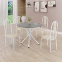 Ver imagem 1 de Conjunto Sala de Jantar Mesa Redonda 70cm Tampo Granito Topázio 4 Cadeiras Linda Yescasa Branco/Creme