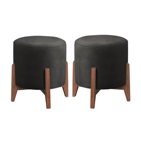 Kit 2 Puff Decorativo para Sala Redondo Luxo Dubai Corino:preto