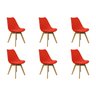 Kit 6 Cadeiras Charles Eames Leda Luisa Saarinen Design Wood Estofada Base Madeira - Vermelha - 1