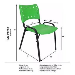 Kit com 4 Cadeiras Iso para Escola Escritório Comércio Verde Base Preta Ecomhome - 6