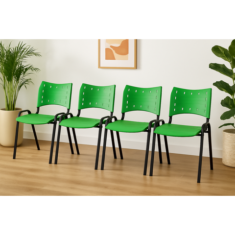 Kit com 4 Cadeiras Iso para Escola Escritório Comércio Verde Base Preta Ecomhome