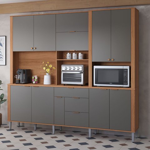 Kit Cozinha Compacta 240cm com 10 Portas e 4 Gavetas Astra Lukaliam Móveis