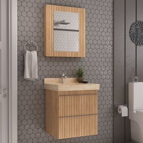 Gabinete para Banheiro Suspenso Ripy 60cm sem Lavatório Yescasa Bege/Wood
