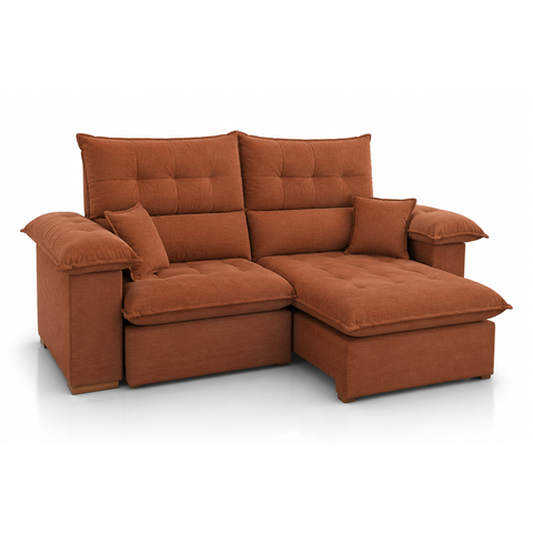 Sofá Garda Retrátil e Reclinável com Molas Ensacadas e Encosto em 5 Posições:Veludo Terracota/1,90