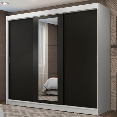Guarda-roupa Casal Madesa Kansas 3 Portas de Correr com Espelho 3 Gavetas