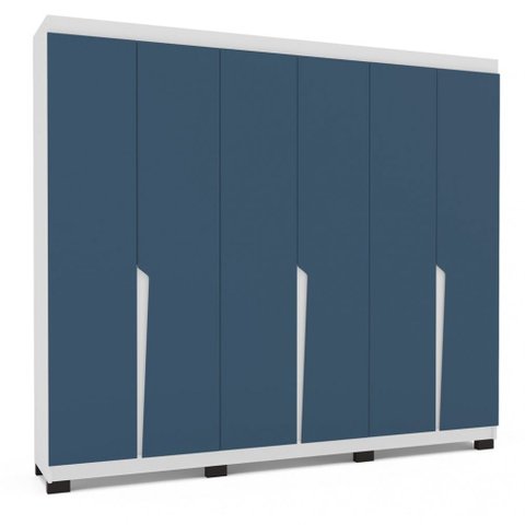 Roupeiro Casal 6 Portas 4 Gavetas Porto Branco e Azul Politorno