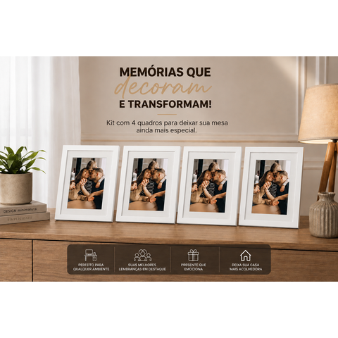 Kit com 04 Porta Retrato 25x30 com Paspatur para Foto 20x25 com Vidro:Branco/Mesa (Gravata)