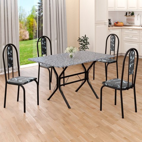 Conjunto Sala de Jantar Mesa Retangular 100x60cm Tampo Granito Ocre 4 Cadeiras Linda Yescasa