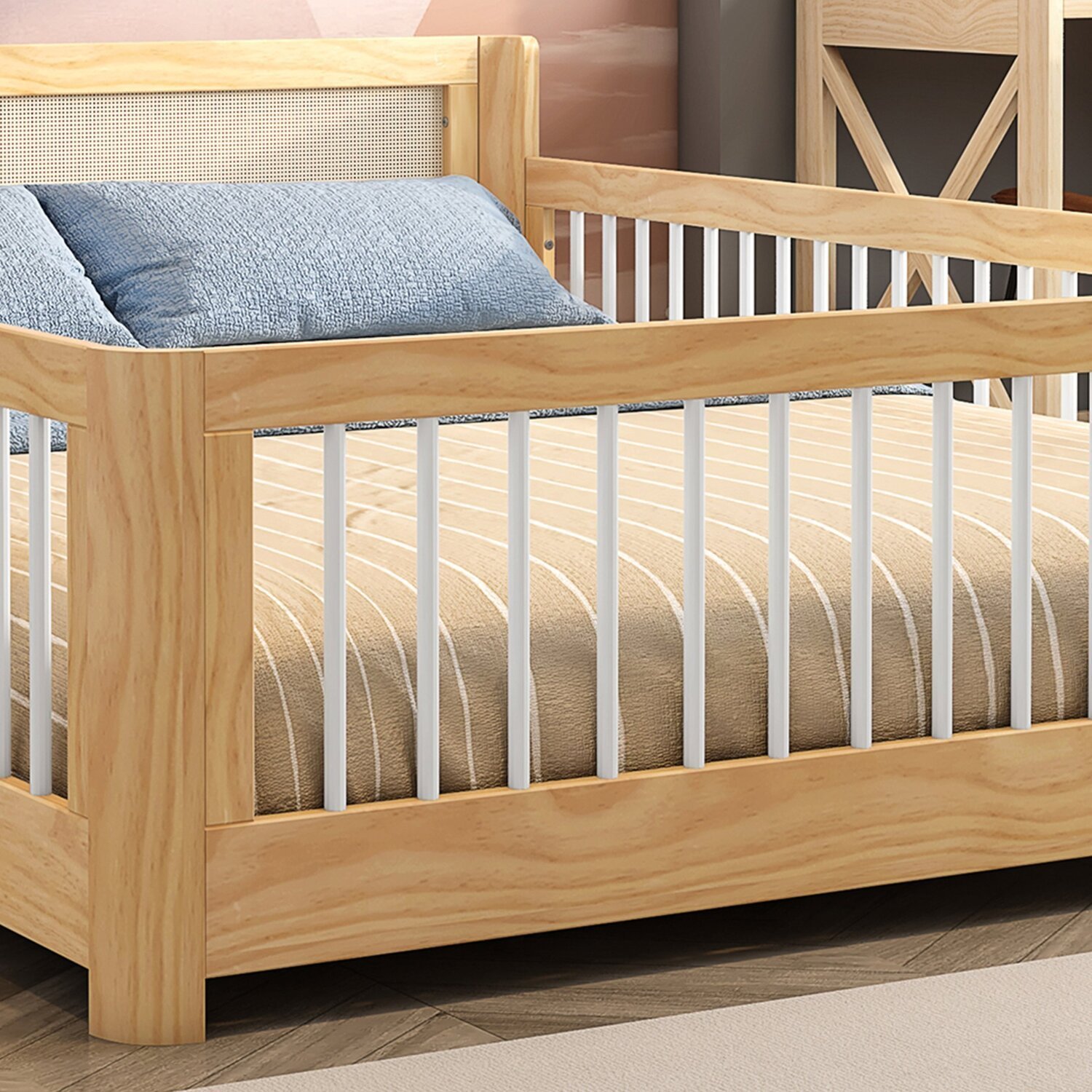 Cama Infantil Casal Montessoriano Wave com Rattan Casatema - 8