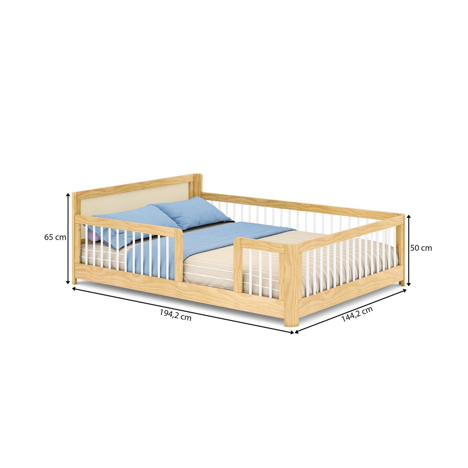 Cama Infantil Casal Montessoriano Wave com Rattan Casatema - 3