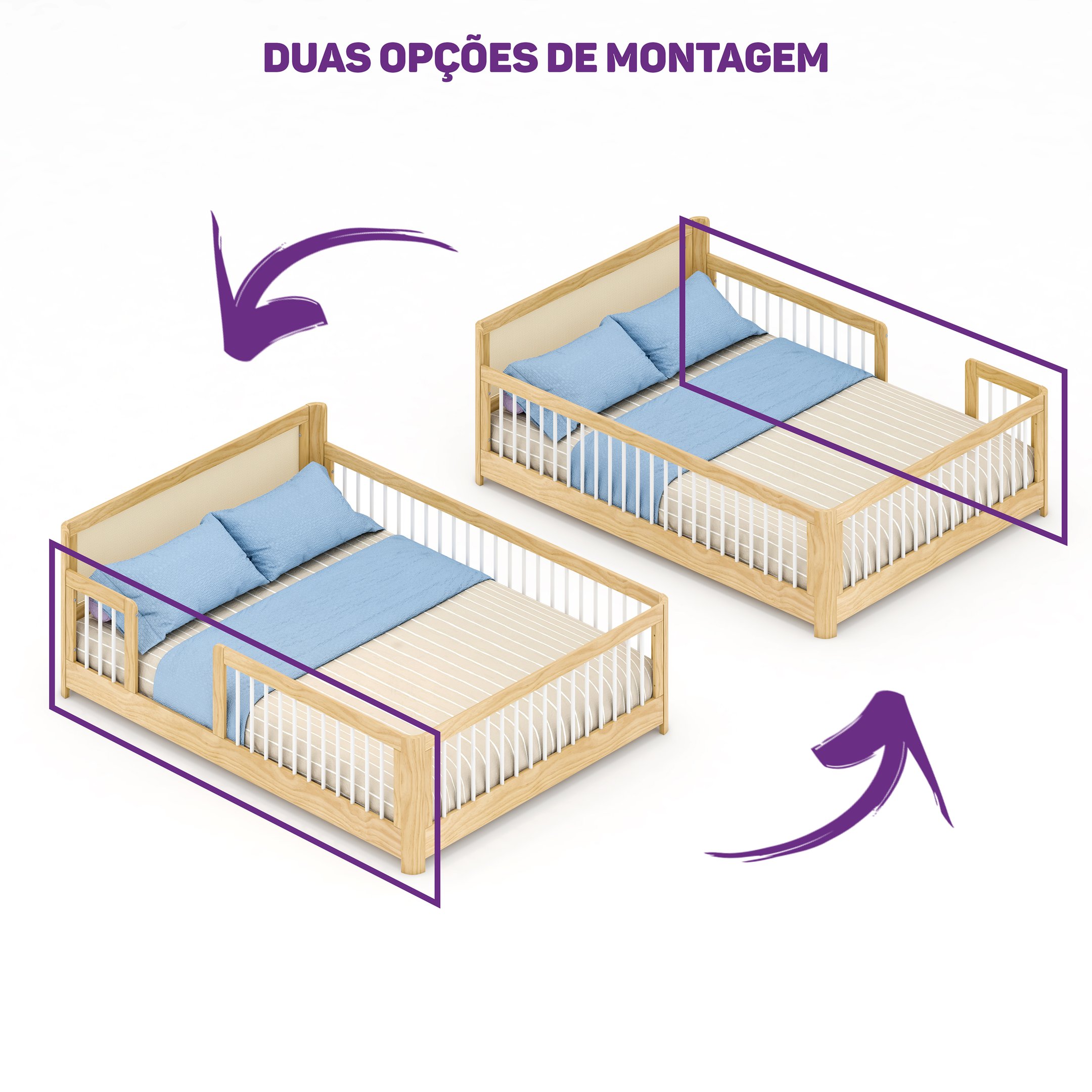 Cama Infantil Casal Montessoriano Wave com Rattan Casatema - 4