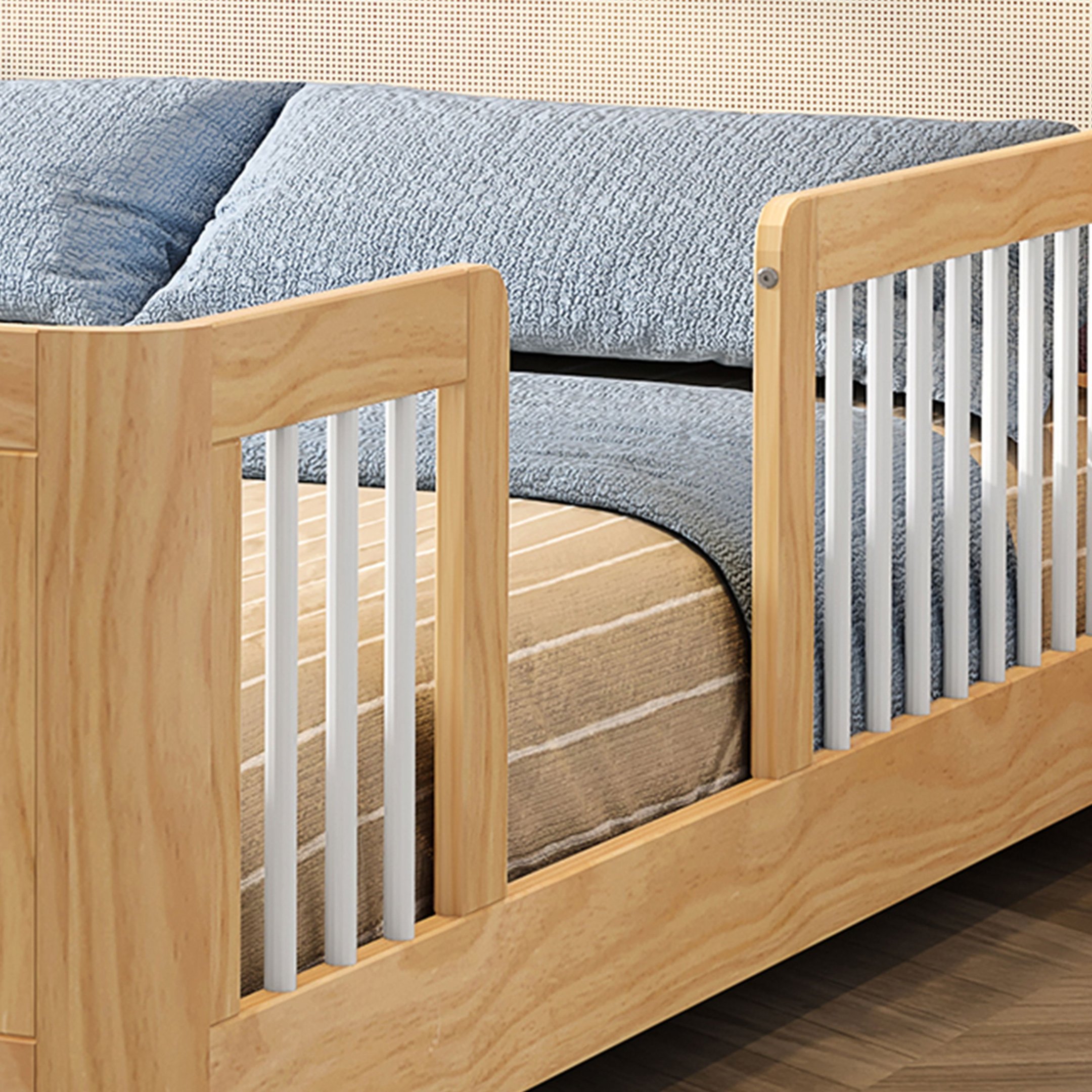 Cama Infantil Casal Montessoriano Wave com Rattan Casatema - 12