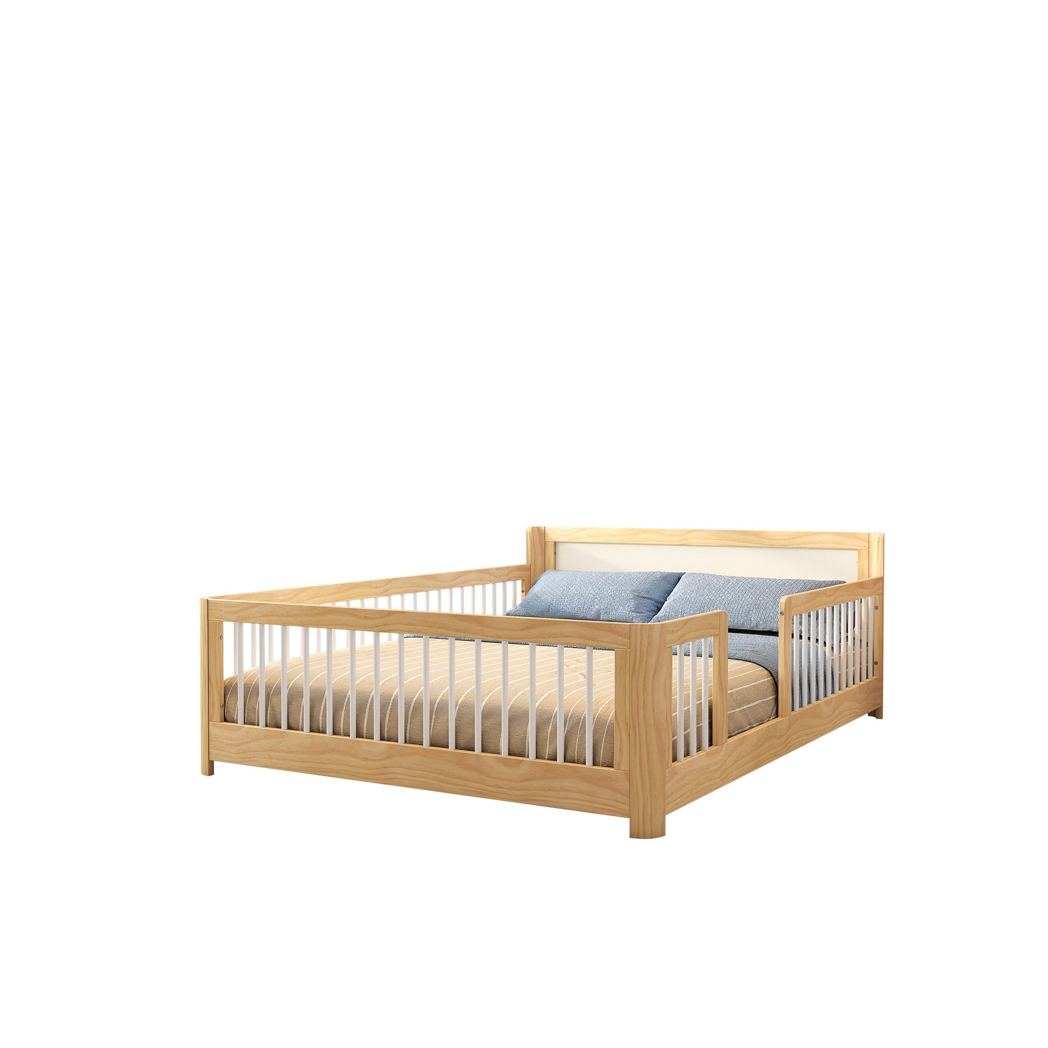Cama Infantil Casal Montessoriano Wave com Rattan Casatema - 14
